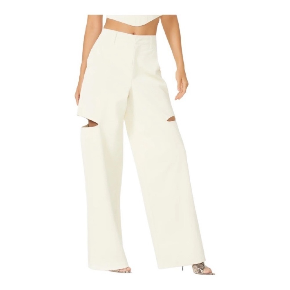 NEW AFRM Vegan Leather Ivory Pants  Kimmie Hi-Rise Wide Leg Cut Out Croc Size 31